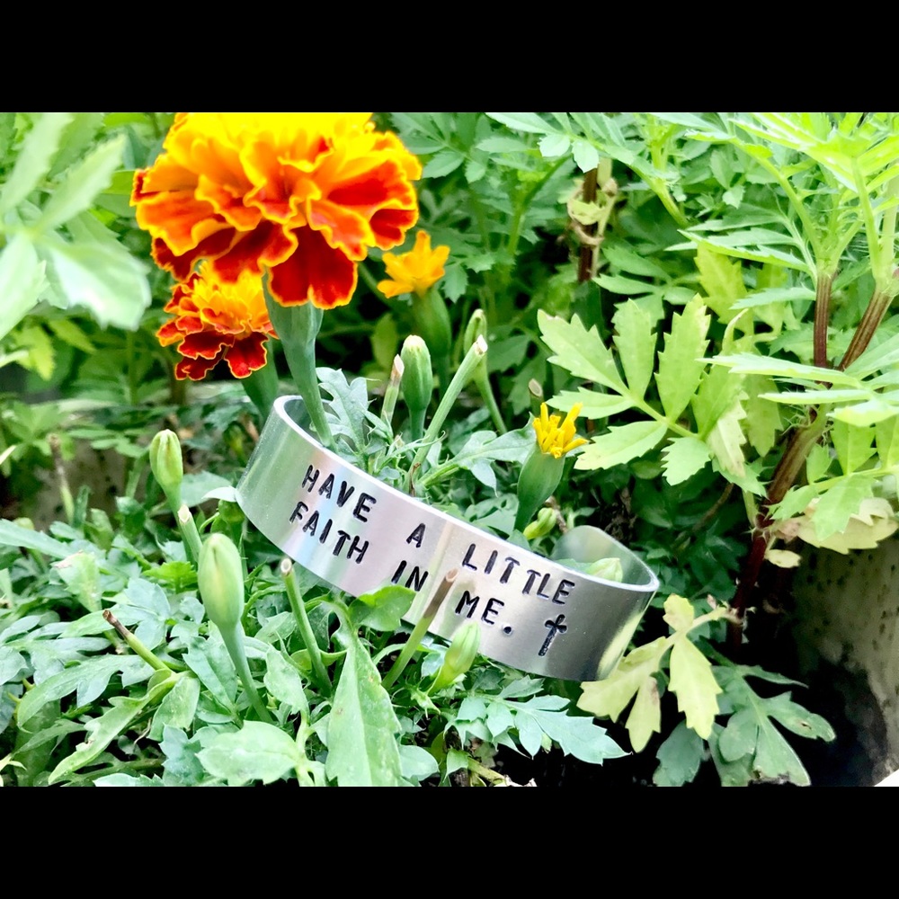 Hand stamped adjustable metal cuff bracelet
